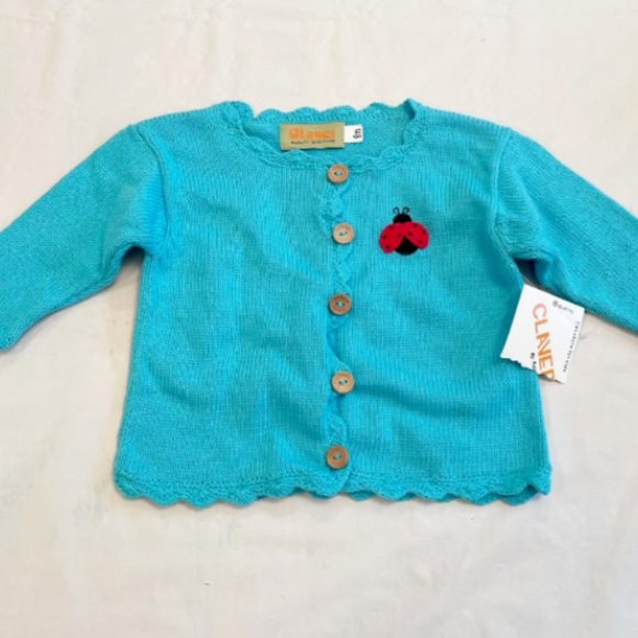 Claver Baby Girl Blue 6 m Cardigan Cotton Knit sweater w Embroidered Ladybug-NWT - Picture 5 of 6